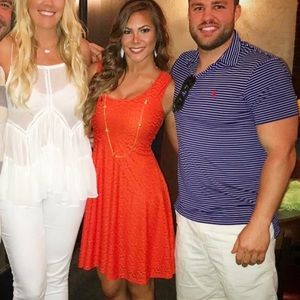 London Times bright orange knee length dress